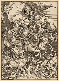 Albrecht Dürer: Az apokalipszis négy lovasa, 1497/98 / Fametszet, papír / © Szépművészeti Múzeum, Grafikai Gyűjtemény